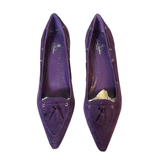 Brooks Brothers Plum Purple Suede Low Kitten Heel Pumps Tassel Pointed Toe 8.5 - Picture 4 of 7